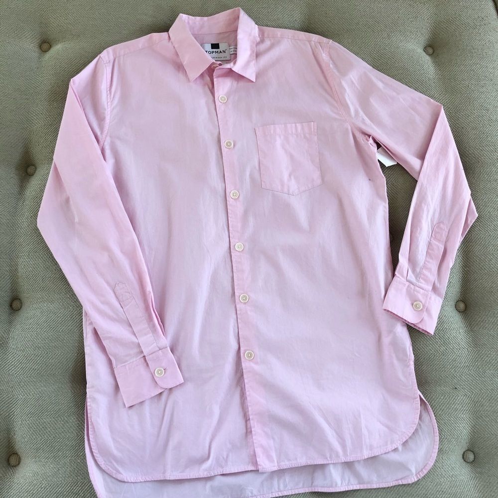 Topman Longline Pink Button Up Cotton Shirt M